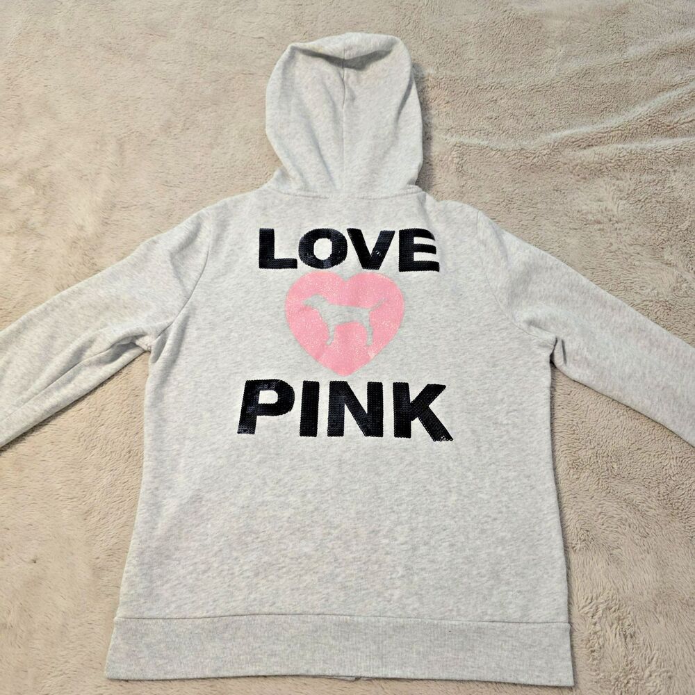 Victoria Secret Pink Originals Bling Full Zip Hoodie Sweater Jacket Sequin Dog S